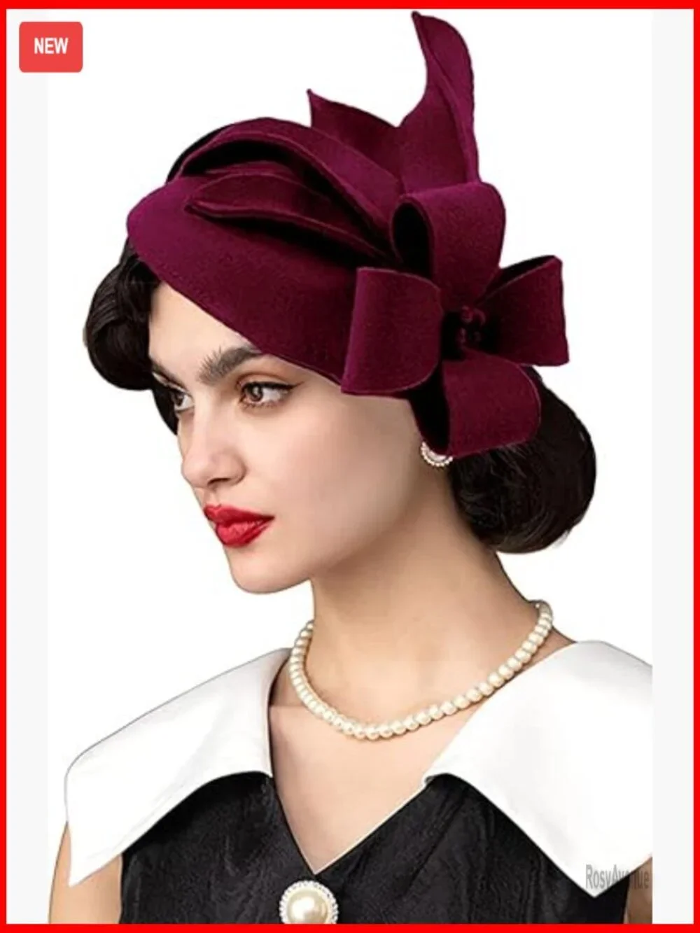 Vintage Wool Felt Cloche Fedora Hat Winter Church Wedding Derby